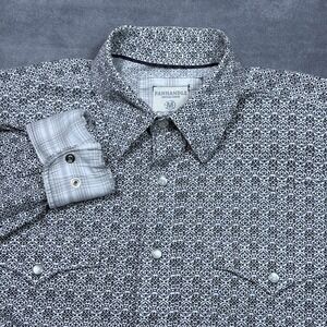 Panhandle Rough Stock Pearl Snap Shirt Mens M Geometric White/Black